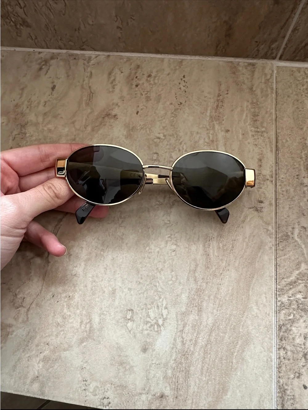 Celine Gold - Triomphe - Metal Oval Sunglasses with Green Lenses